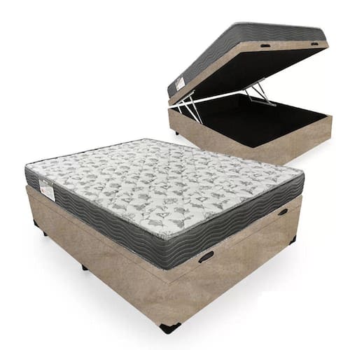 Cama Box Baú Casal Suede + Colchão De Espuma D33 - SerenePrime - 138cm Bege