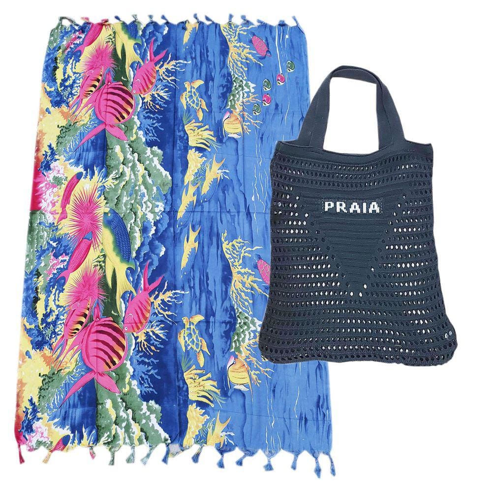 Moda Praia: Bolsa Crochê Diversas Cores + Canga Estampada
