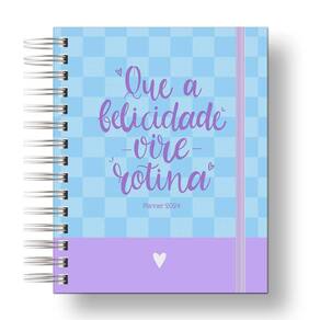 Planner 2024 Coleção Flores e Frases/Organizador anual 210Paginas Capa Dura Azul Xadrez Frase