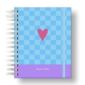 Planner 2024 Coleção Flores e Frases/Organizador anual 210Paginas Capa Dura/ Xadrez Caração Azul