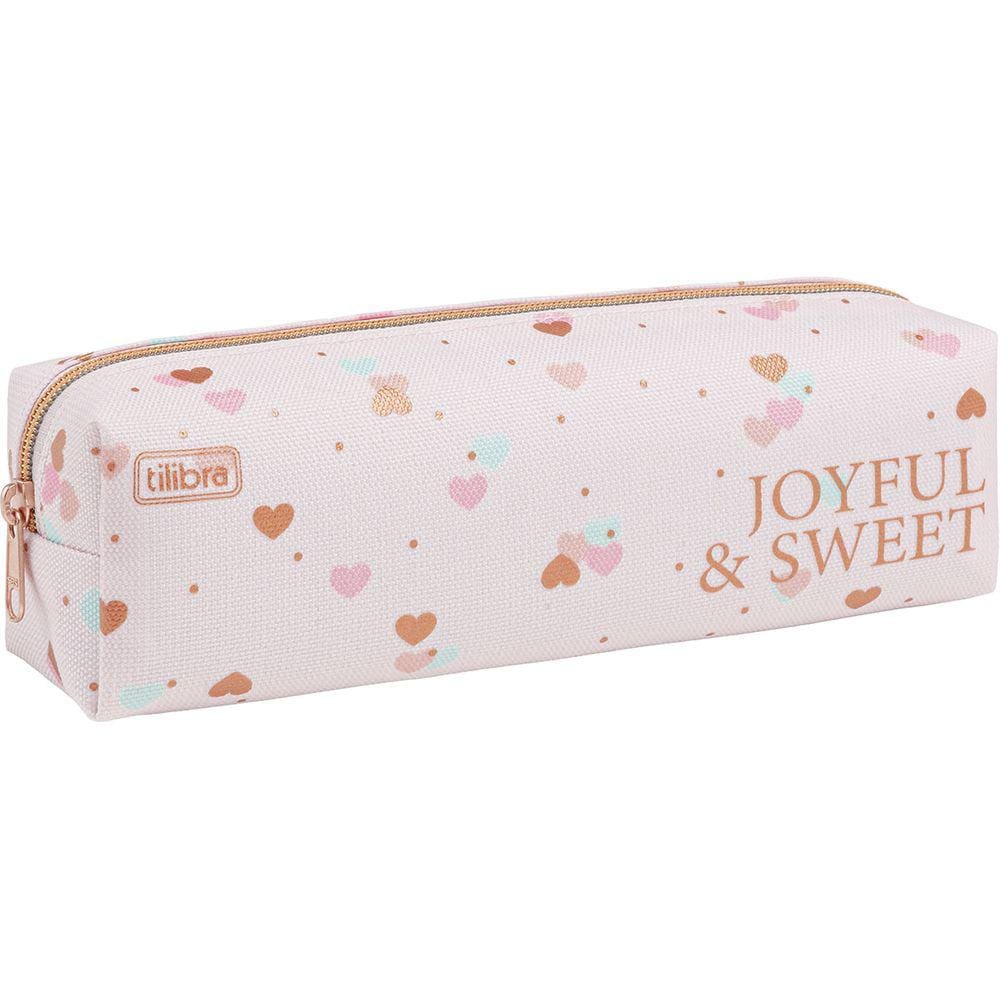 Estojo Médio Tilibra - Académie Coração Metalizado Rosa