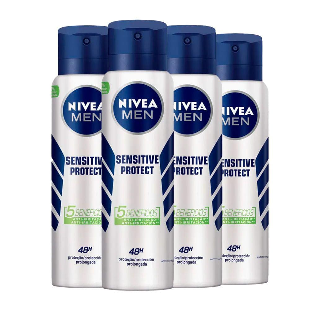 Kit Desodorante Aerosol Nivea Sensitive Protect For Men 150ml - 4 unidades