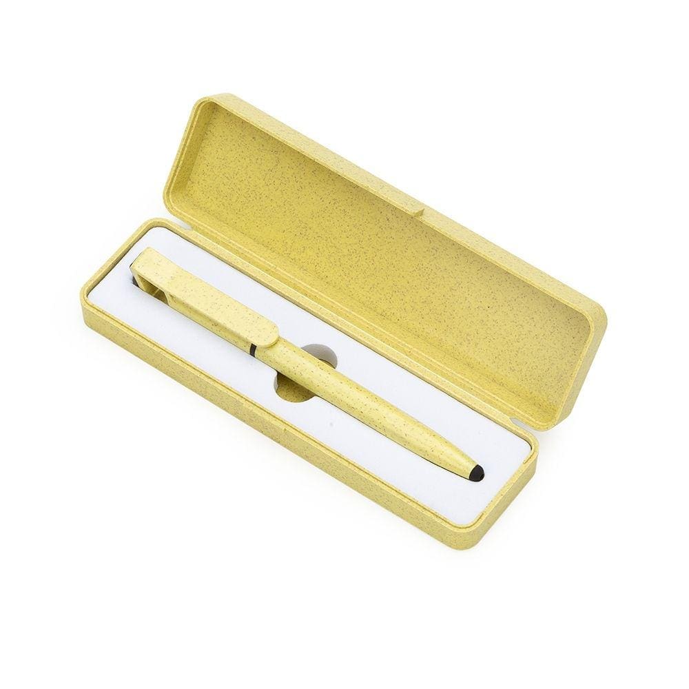 Estojo e Caneta Ecológica Fibra de Bambu com Touch Suporte de Celular e limpa tela