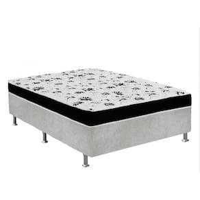 Cama Box Casal Suede Cinza + Colchão Casal Suede Preto Orto Molas Bonnel 138x188x55