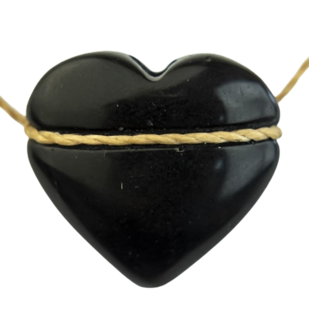 Colar Pedra Coração Obsidiana Negra Difusor Aromaterapia