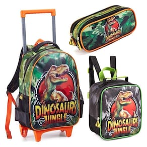 Kit Escolar Dinossauro - Mochila, Lancheira e Estojo Preto