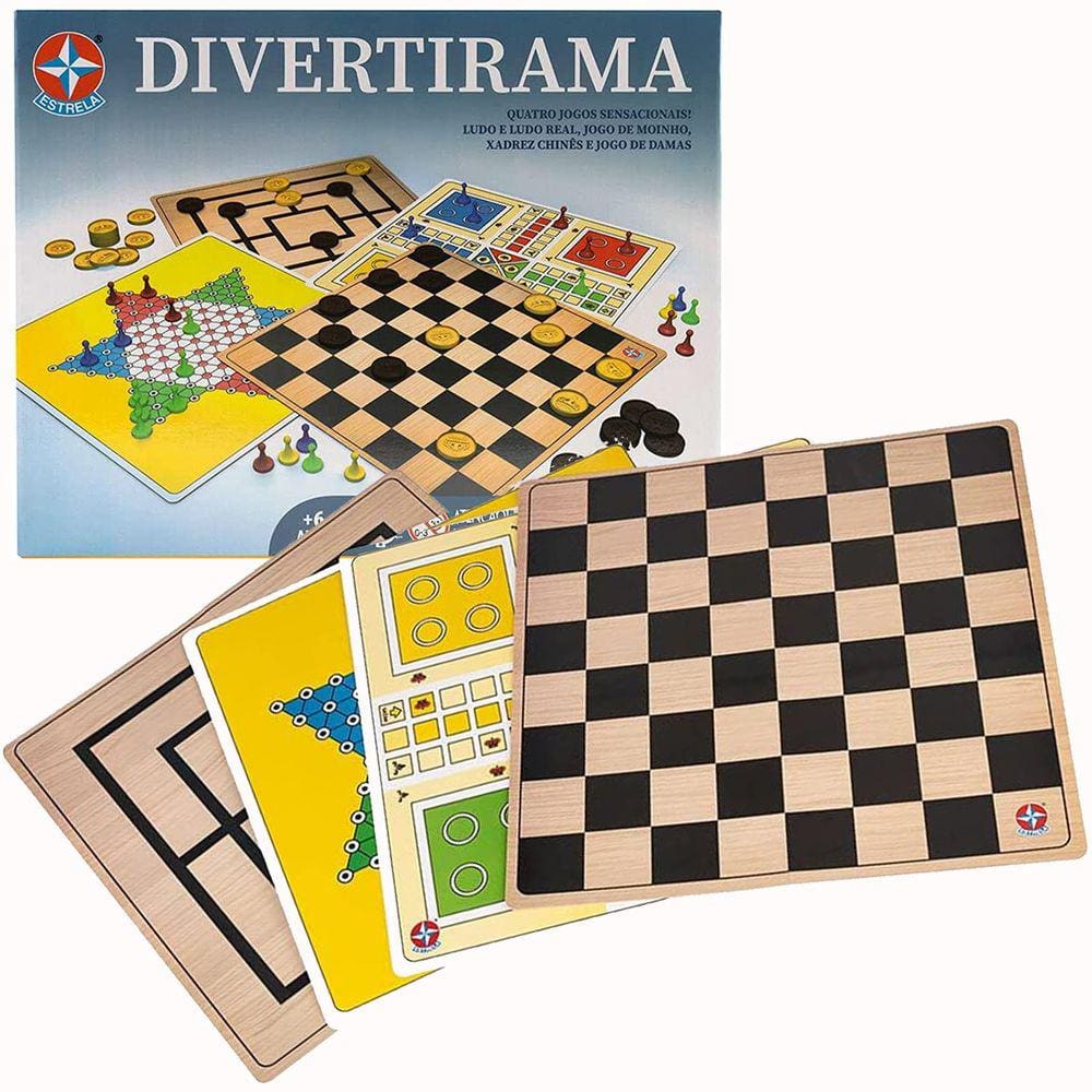 Jogo Divertirama Estrela 4 em 1 Ludo Dama Xadrez Moinho