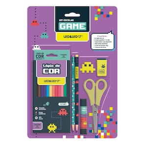 Kit Escolar Game 6 Peças 1 Cola Bastão + 12 Lápis Leo & Leo