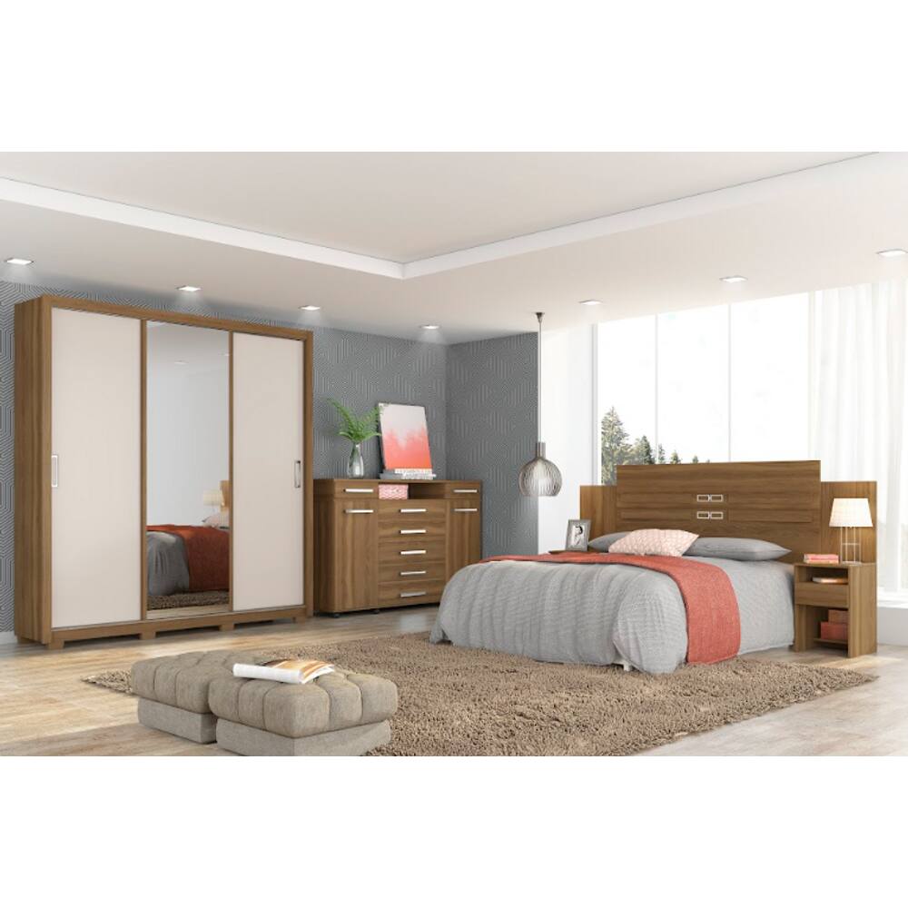 Guarda Roupa Casal 3 Portas Residence c/ Pés 32230PE Amêndola Touch/Off White Demóbile - LBMSHOP