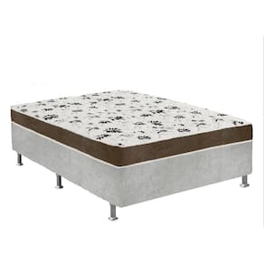 Cama Box Casal Suede Cinza + Colchão Casal Suede Marrom Orto Molas Bonnel 138x188x55