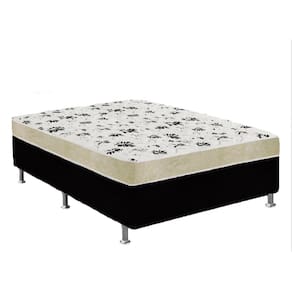 Cama Box Casal Suede Preto + Colchão Casal Suede Bege Espuma 138x188x55