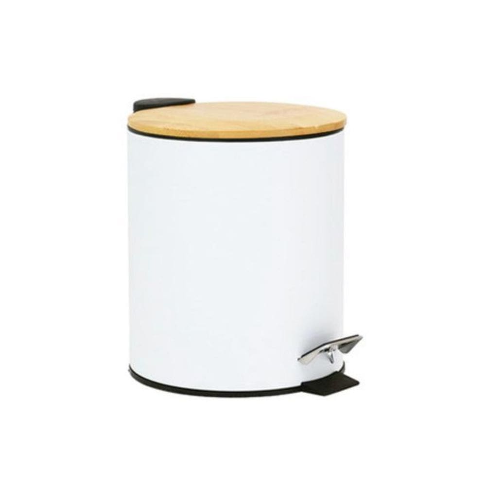 Lixeira Aço Inox 3L Pedal Bambu Branca