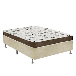 Cama Box Casal Suede Bege + Colchão Casal Suede Marrom Orto Molas Ensacada 138x188x55