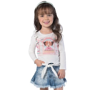 Conjunto Infantil Mon Sucré Blusa e Shorts Jeans 80142
