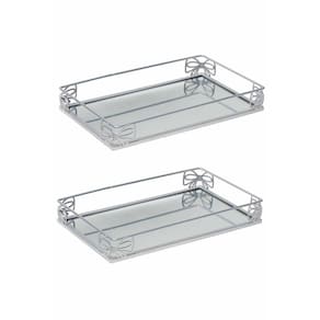Kit 2 Bandeja Metal Espelho Lavabo Banheiro 27x16cm Prata