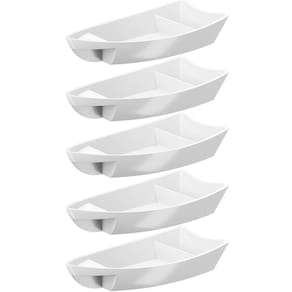 Conjunto 5 Barcas para Sushi Comida Japonesa Oriental Brancas Uno Coza Plástico 27,5x13cm