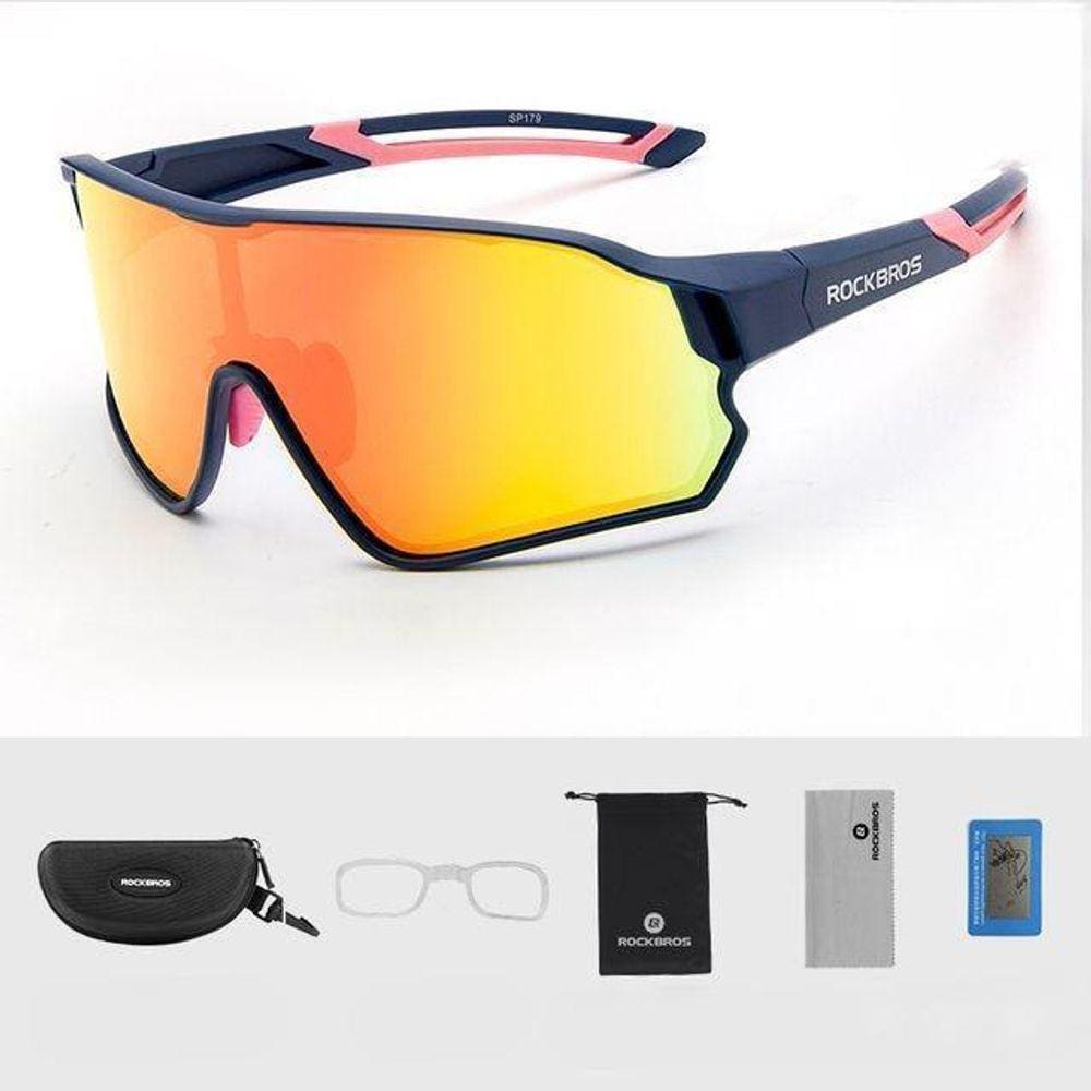 Óculos Rockbros Polarizado UV400 - Azul Fosco com Rosa