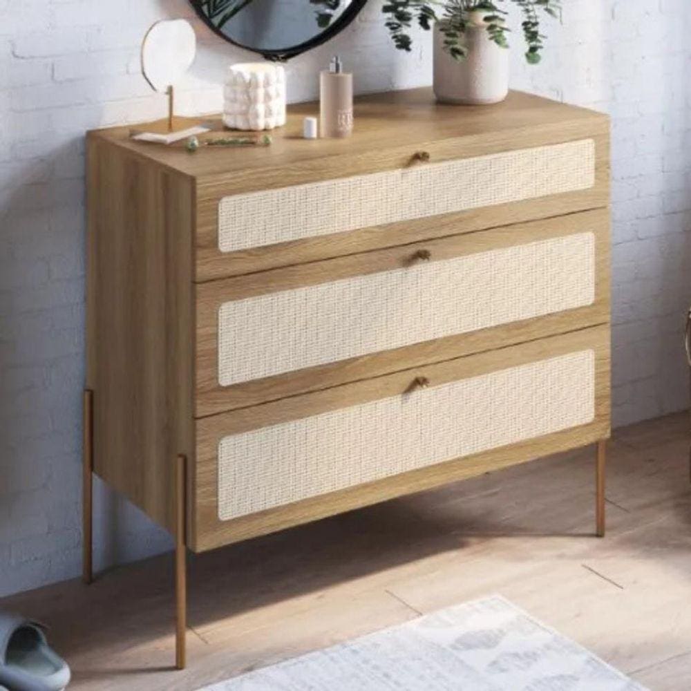 Cômoda 3 Gavetas Palhinha Pé Madeira Oslo