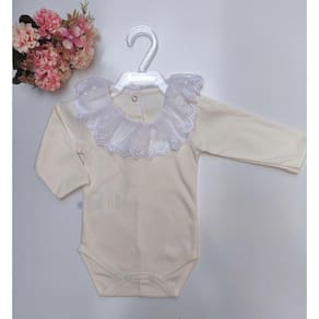 Body manga longa com gola rendada - moda bebê - maternidade