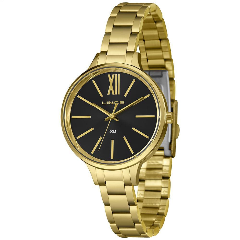 Relógio LINCE feminino analógico preto dourado LRGH192L38 P3KX