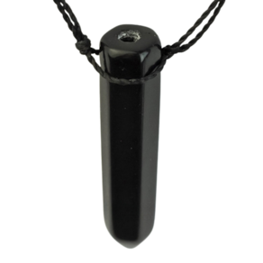 Colar Obsidiana Negra Ponta Difusor Aromaterapia Ranhurado
