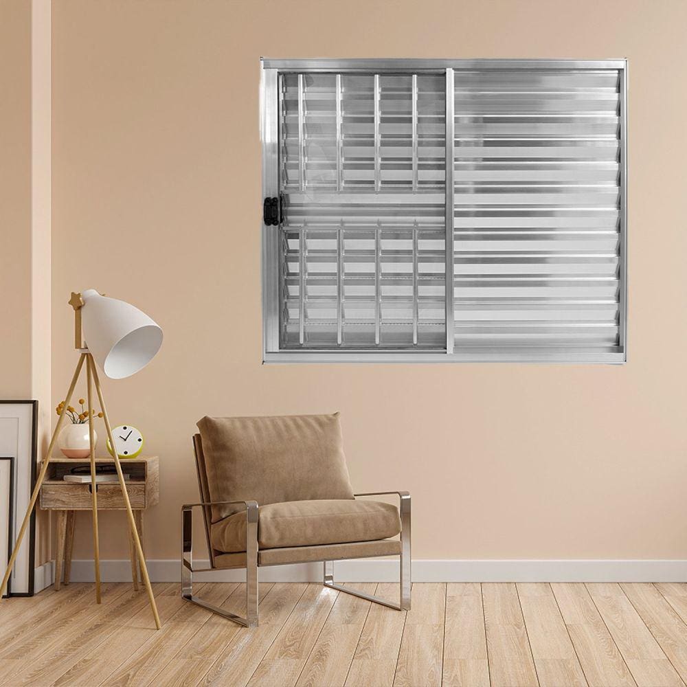 Janela Alumínio Veneziana 3 Folhas 120x150cm Com Grade Marroml Brilhante Plus Lux Esquadrias Branco