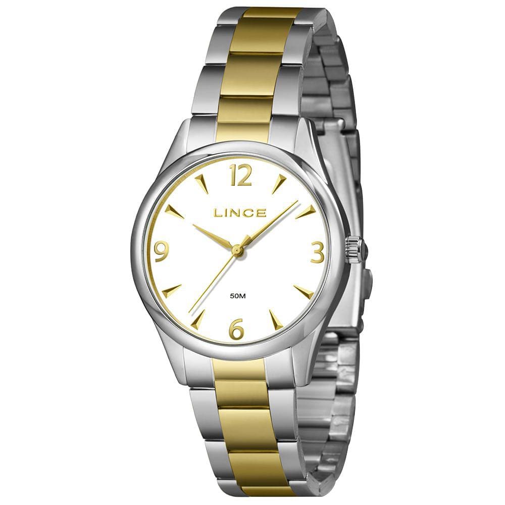 Relógio LINCE feminino analógico bicolor branco LRTJ169L36 B2SK