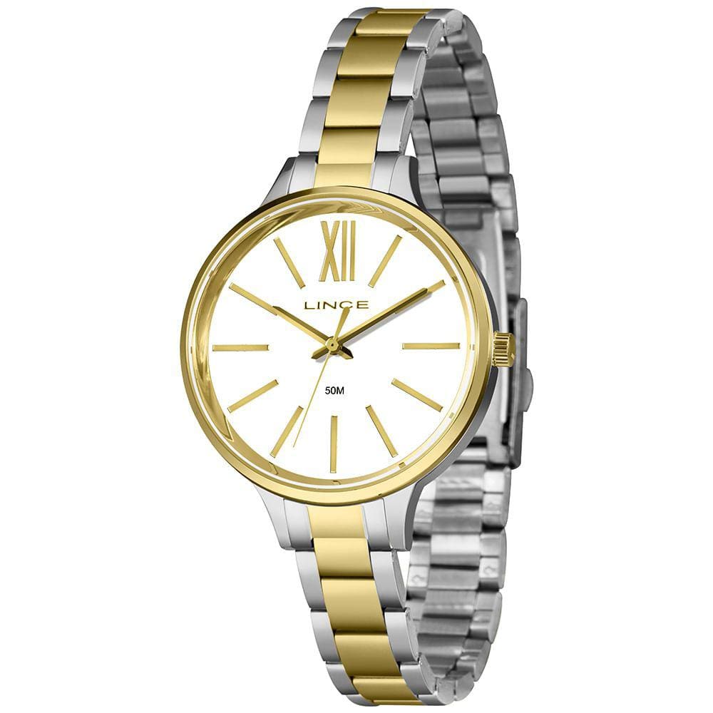 Relógio LINCE feminino analógico bicolor branco LRTH192L38 B3SK