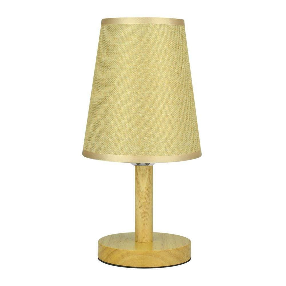 Abajur Luminária De Mesa Base De Madeira Quadrado