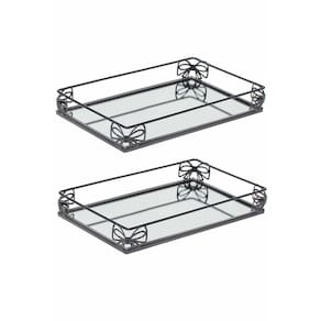 Kit 2 Bandeja Metal Espelho Lavabo Banheiro 27x16cm Preto