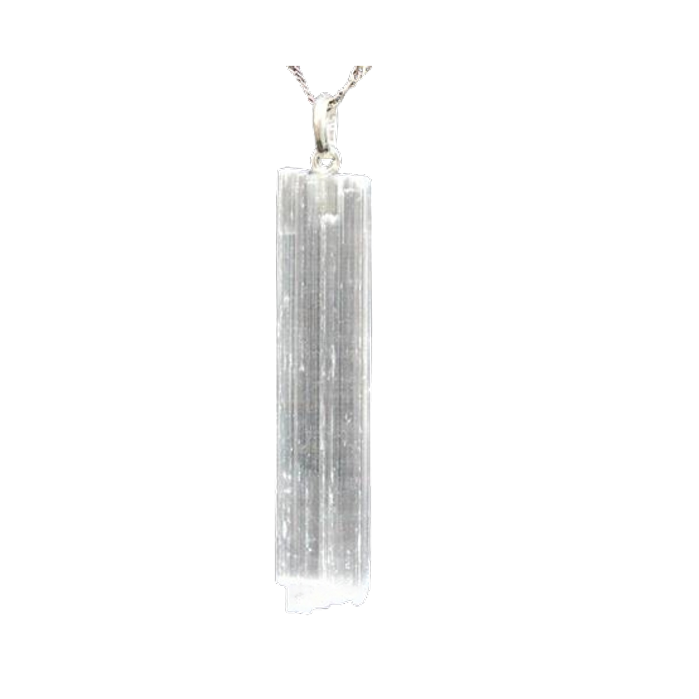 Colar Canudo Selenita Natural Montagem Pino Prata 950