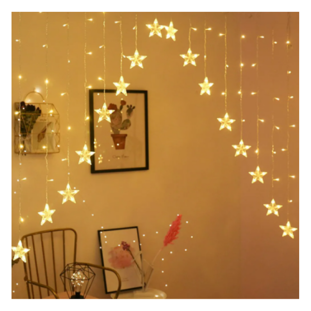 Cortina 224 Leds Warm Com Estrela Na Ponta Bivolt