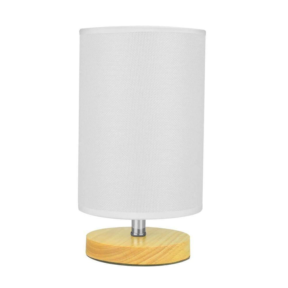 Abajur Luminária De Mesa Base De Madeira Redondo