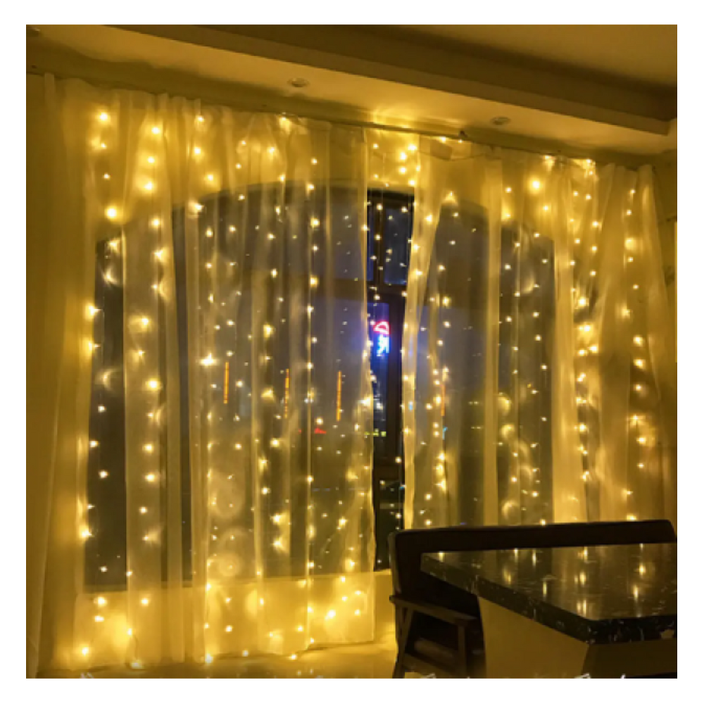 Cortina 300 Leds Warm Fixo Tom. M/Mf 127V 3X2m