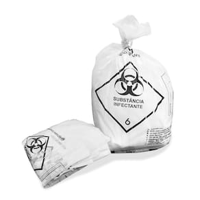 Saco Plástico Para Lixo Hospitalar Infectante Branco 30L 59cm x 62cm 9kg Rava