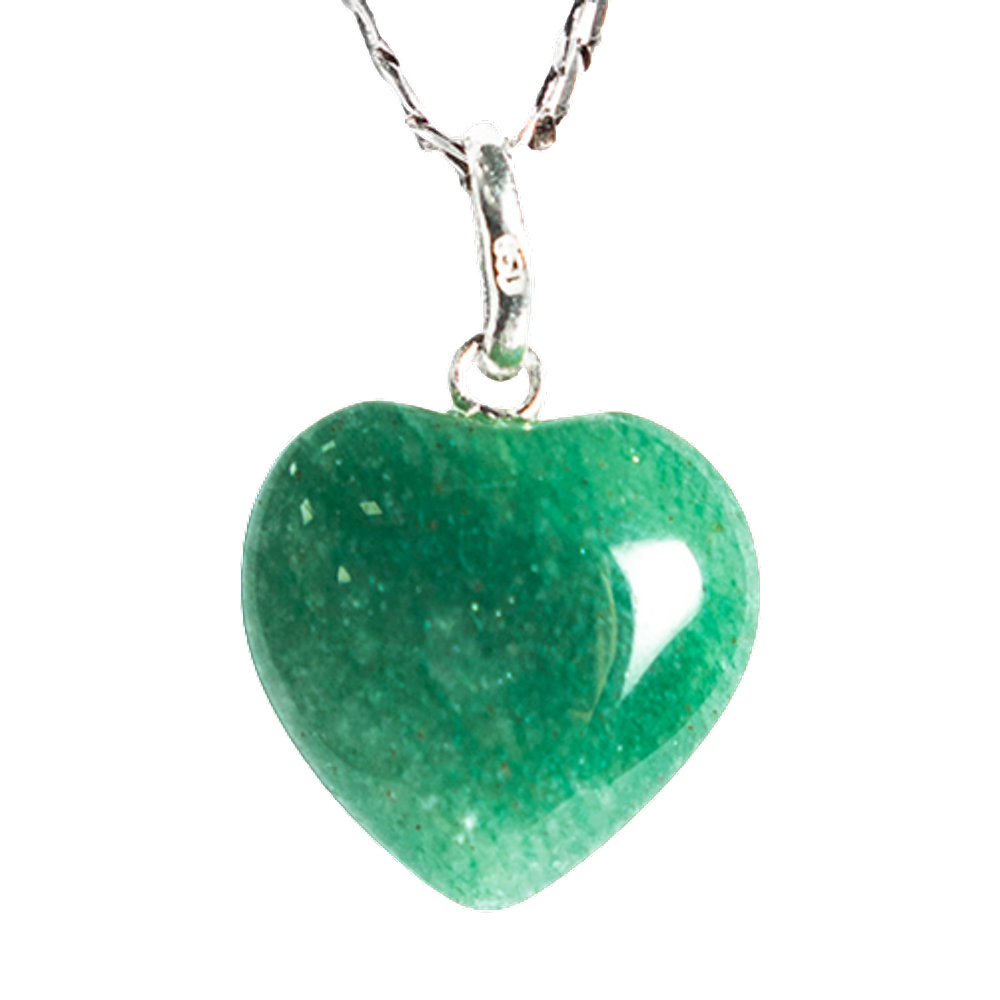 Colar Mini Coração Quartzo Verde Natural Pino Prata 950