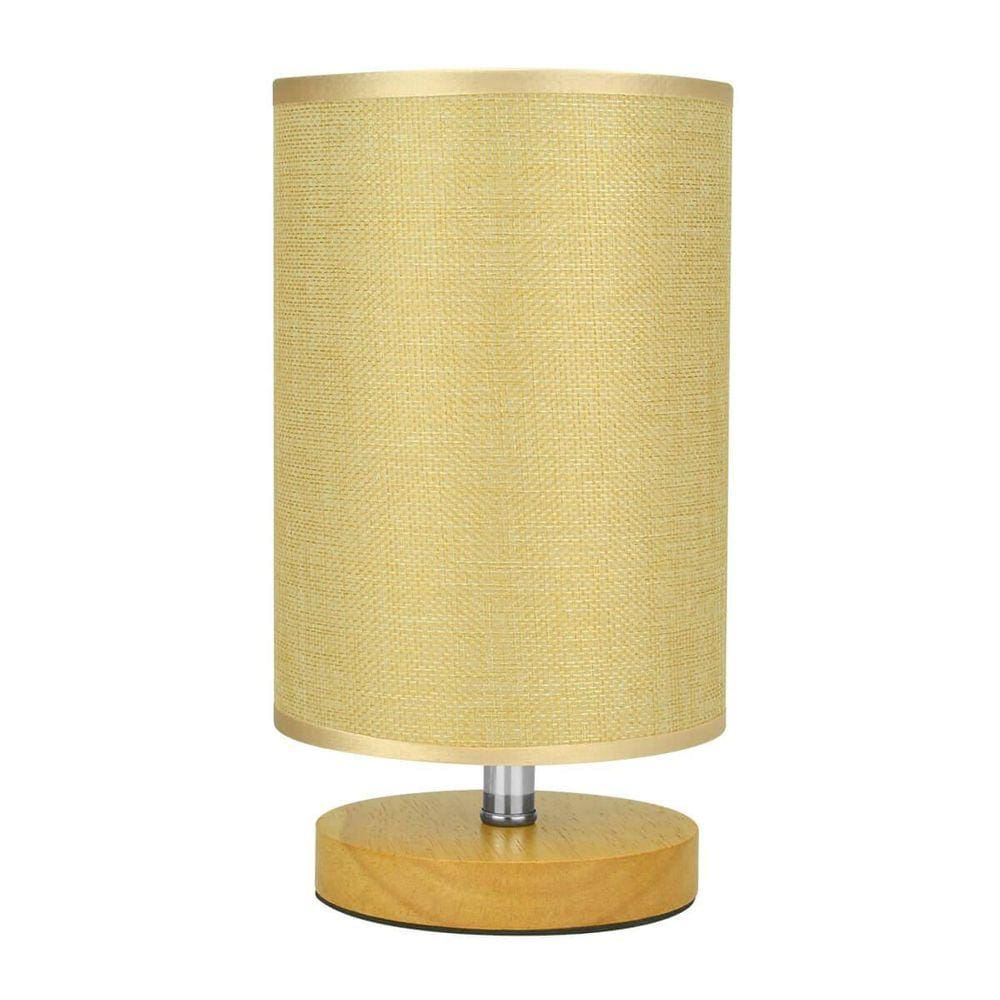 Abajur Luminária De Mesa Base De Madeira Redondo