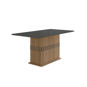 Mesa de Jantar 6 Lugares Tampo com Vidro Lagos Carvalho Grafite