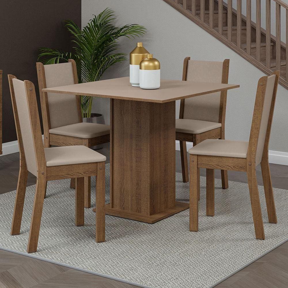 Conjunto Sala De Jantar Mesa Tampo De Madeira 4 Cadeiras Rustic/crema/sintético Bege Briana Madesa Rustic/crema/sintético Bege