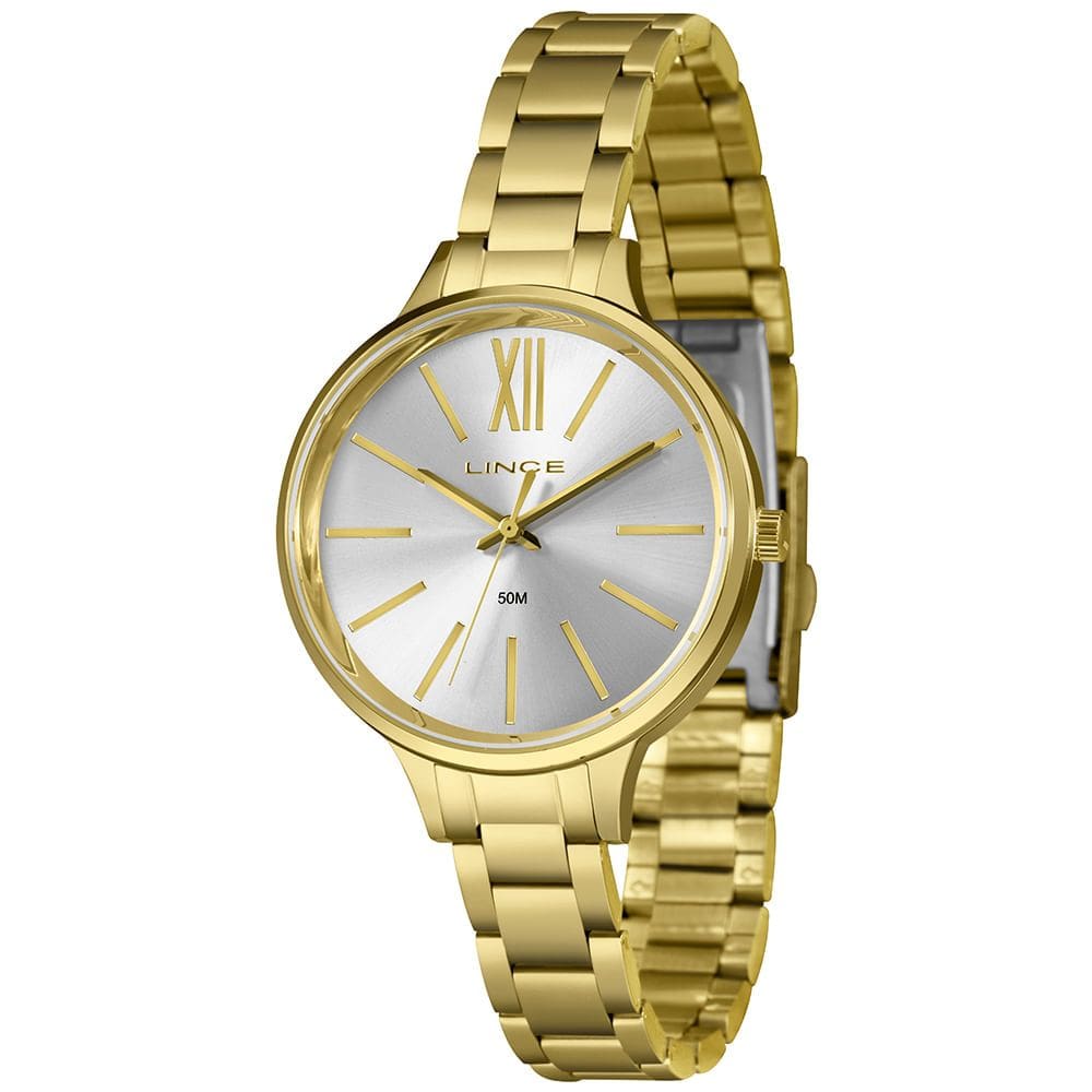 Relógio LINCE feminino analógico dourado prata LRGH192L38 S3KX