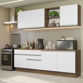 Armário De Cozinha Completa 240cm Rustic/branco Glamy Madesa 06 Rustic/branco