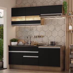 Armário De Cozinha Completa 200cm Rustic/preto Glamy Madesa 07 Rustic/preto