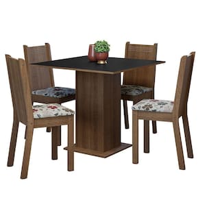 Conjunto Sala De Jantar Mesa Tampo De Madeira 4 Cadeiras Rustic/preto/floral Hibiscos Samara Madesa Rustic/preto/hibiscos