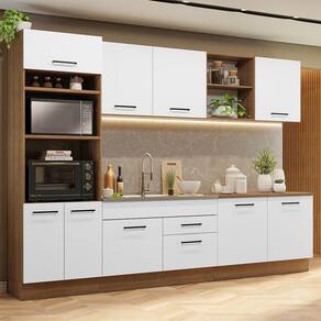 Armário De Cozinha Completa 310cm Rustic/branco Agata Madesa 02 Rustic/branco