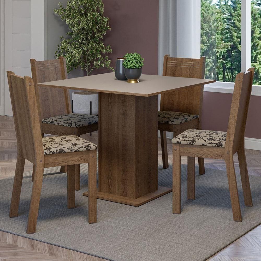 Conjunto Sala De Jantar Mesa Tampo De Madeira 4 Cadeiras Rustic/crema/bege Marrom Samara Madesa Rustic/crema/bege Marrom