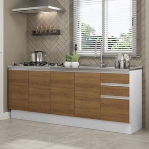 Kit Com 2 Balcões De Cozinha Madesa Glamy 4 Portas 3 Gavetas (sem Tampo E Pia) - Branco/rustic Branco/rustic