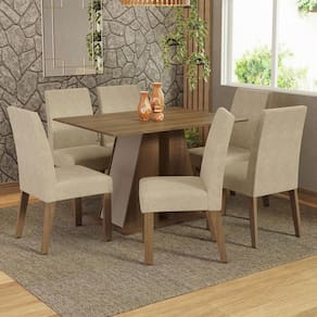 Conjunto Sala De Jantar Mesa Tampo De Madeira 6 Cadeiras Rustic/crema/imperial Cheryl Madesa Rustic/crema/imperial