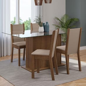 Conjunto Sala De Jantar Mesa Tampo De Vidro 4 Cadeiras Rustic/crema/sintético Bege Yara Madesa Rustic/crema/sintético Bege