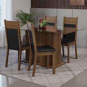 Conjunto Sala De Jantar Mesa Tampo De Vidro 4 Cadeiras Rustic/preto Savana Madesa Rustic/preto