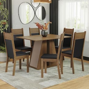 Conjunto Sala De Jantar Mesa Tampo De Madeira 6 Cadeiras Rustic/crema/preto Beverly Madesa Rustic/crema/sintético Preto